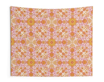 Wall Tapestry for dorm, home decor, or gift - Pink and peach medallion design
