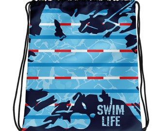 Swimming Drawstring bag, Drawstring backpack for swimming gear, Swim bag gift for swimmers, Swim team, Swim coach gift, Kids Drawstring Bag