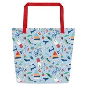 Cape Cod, Massachusetts All-Over Print Large Tote Bag with pocket