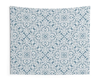 Wall Tapestry for dorm, home decor, or gift - white swirls on blue