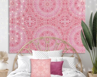 Pink and red boho mandala design indoor Wall Tapestry for dorm, home decor, or gift