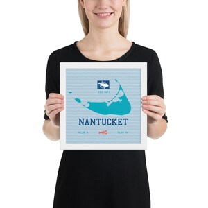 Nantucket motif Framed graphic art print, Nantucket home decor blue for beach or dorm room