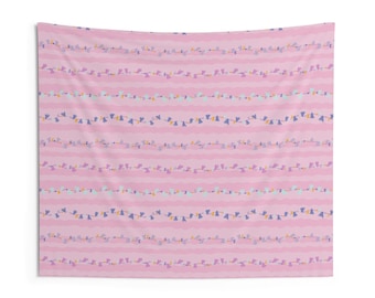 Wall Tapestry for dorm, home decor, or gift - pastel tassel strands on pink stripes