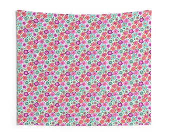 Wall Tapestry for dorm, home decor, or gift - folksy floral brights design