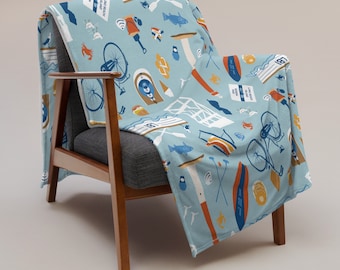 LBI Throw Blanket, Long Beach Island NJ home decor fleece throw gift