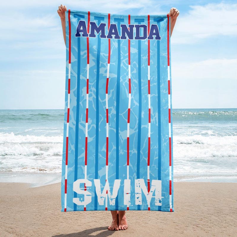 Swimming towel personalized gift for swimmer, team, coach gift. Custom name pool towel, beach towel, Swim Instructor, swim lessons towel