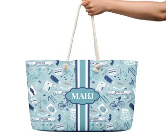 Avalon NJ Oversized Mahjong Tote Bag with unique Avalon pattern. Customize with initials