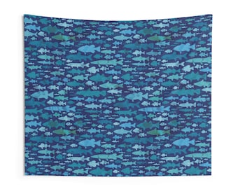 Wall Tapestry for dorm, home decor, or gift for guys - blue school or fish