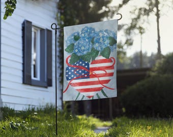 Flag Heart and Hydrangeas Garden flag, America 250 celebration, 4th of July