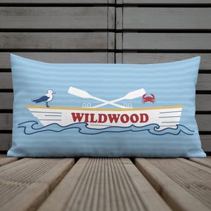 Wildwood NJ Premium lumbar-style throw Pillow with different design on each side.