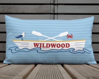 Wildwood NJ Premium lumbar-style throw Pillow with different design on each side.