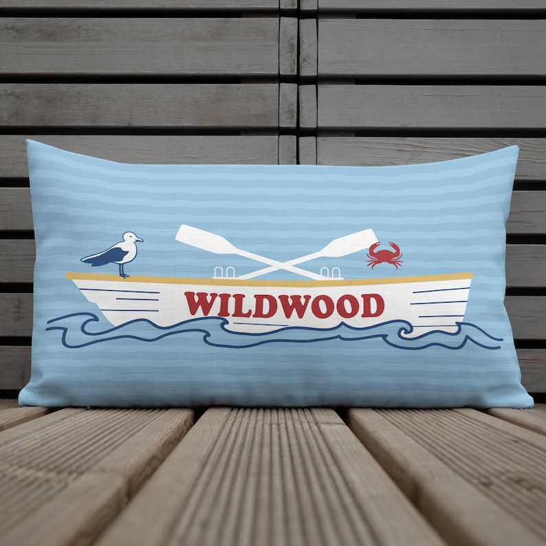 Wildwood NJ Premium lumbar-style throw Pillow with different design on each side.