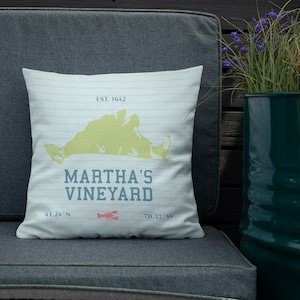 Martha&#39;s Vineyard Premium Throw Pillow, MV patterned pillow for beach home decor, dorm or gift