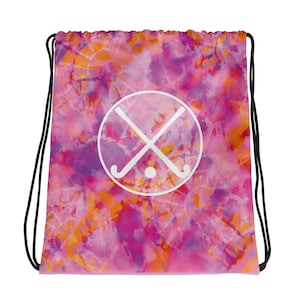 Feldhockey, Kordelzugbeutel, Pinker Tie-Dye Kordelrucksack für Feldhockey, Geschenk für Mädchen, die Feldhockey lieben, Sporttasche