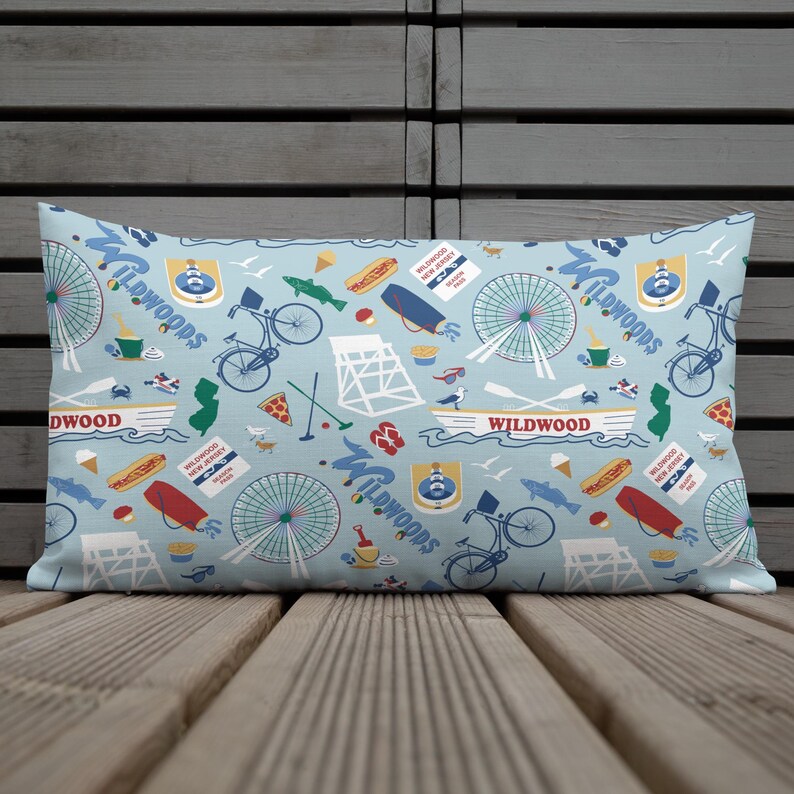 Wildwood NJ Premium lumbar-style throw Pillow with different design on each side.
