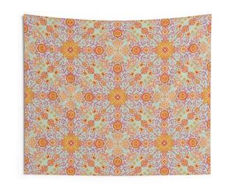 Wall Tapestry for dorm, home decor, or gift - pink, peach and mint boho medallions