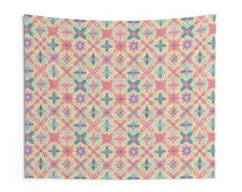 Wall Tapestry for dorm, home decor, or gift - pastel geometric floral pattern