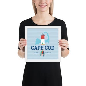 Impression d'art encadrée graphique Cape Cod pour la maison, la décoration de dortoir ou un cadeau