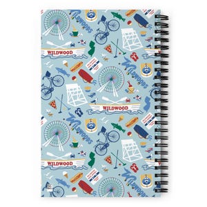 Wildwood NJ Spiral notebook with Wildwoods vacation icons beach theme gift, guest book