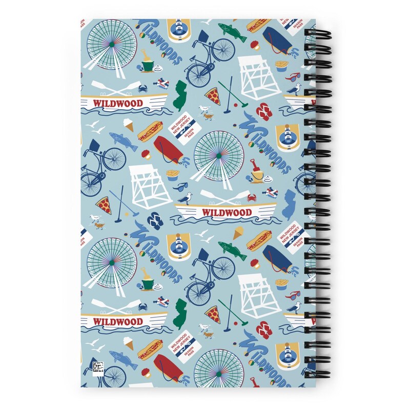 Wildwood NJ Spiral notebook with Wildwoods vacation icons beach theme gift, guest book