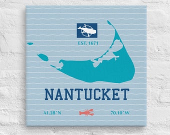Nantucket printed art Canvas, Nantucket-themed home decor blue graphic wall art for gift or dorm