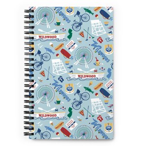 Wildwood NJ Spiral notebook with Wildwoods vacation icons beach theme gift, guest book