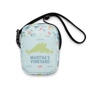 Martha's Vineyard, MA patterned Utility crossbody bag, MV Travel or beach purse with adjustable strap