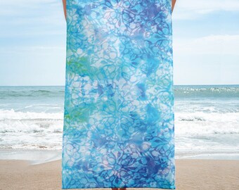 Shelling Beach Towel, Gift for shell collector, Blue shell pattern towel for beach bath or pool, Beach house towel, Terry towel
