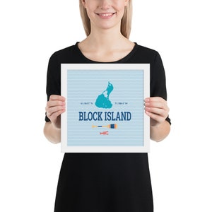 Block Island, RI Stampa grafica con grafica in carta opaca incorniciata