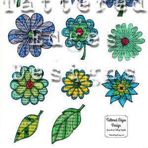 Funky Fiori stilizzati Digital Download Stampabile Original Art Journal Ephemera Violet Verde