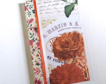 Junk Journal Blank Book Hardback Orange Flowers Text