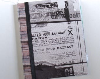 Junk Journal Blank Book Hardback Gray Text Grunge
