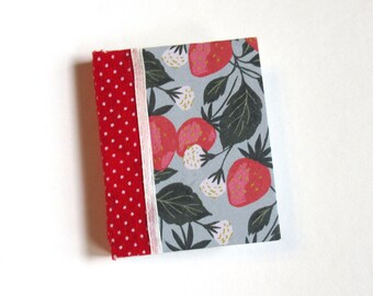 Mini Junk Journal Blank Book Handmade Hardback Strawberries Leaves OOAK