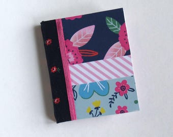 Mini Junk Journal Blank Book Handmade Hardback Hot Pink Floral Borders OOAK