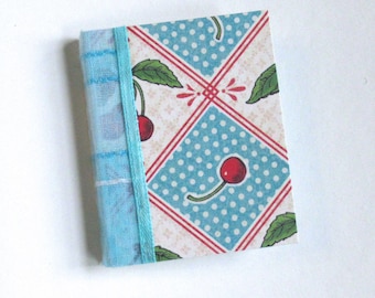 Mini Junk Journal Blank Book Hardback Cherries Turquoise