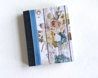 Mini Junk Journal Blank Book Handmade Hardback Flowers On Wood OOAK