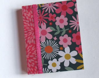 Mini Junk Journal Blank Book Handmade Hardback Fun Flowers On Green OOAK