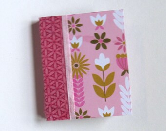 Mini Junk Journal Blank Book Handmade Hardback Pink Flower Rows