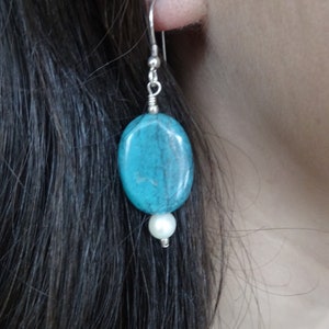 Turquoise and pearl earrings