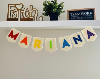 Custom name banner, rainbow nursery decor, nursery name garland, baby shower banner, playroom decor, felt rainbow banner, personalized name