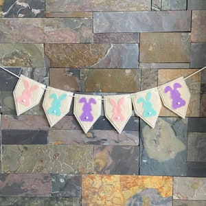 Easter Bunnies Felt Banner, easter decor, felt bunny banner, easter garland, felt bunny easter, felt easter decor, colorful bunnies, easter