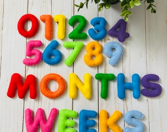 Felt baby milestone numbers, monthly photo prop, months and weeks photo props, countdown numbers, baby announcement,  baby milestone tracker