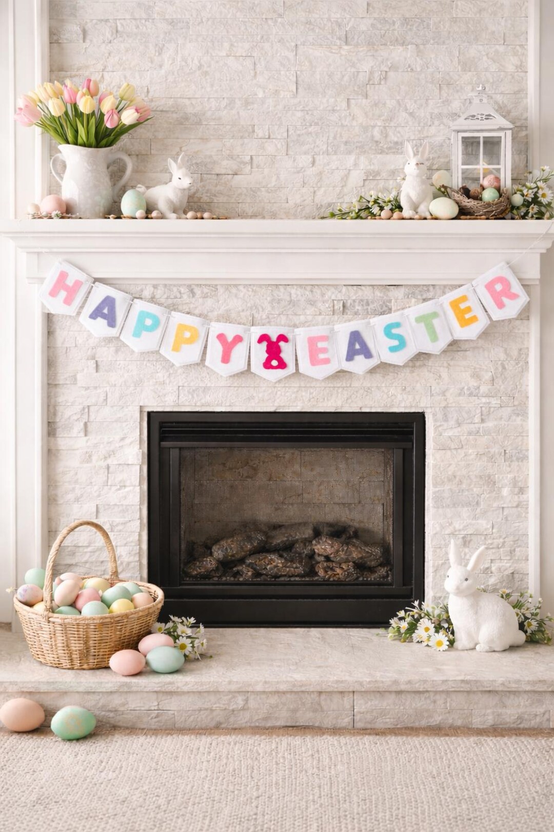 Happy Easter Felt Banner With Bunny, Pastel Easter Garland, Spring ...