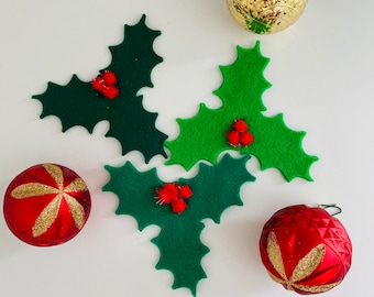 Felt Holly Leaves & Berries: Christmas DIY Craft Supplies
