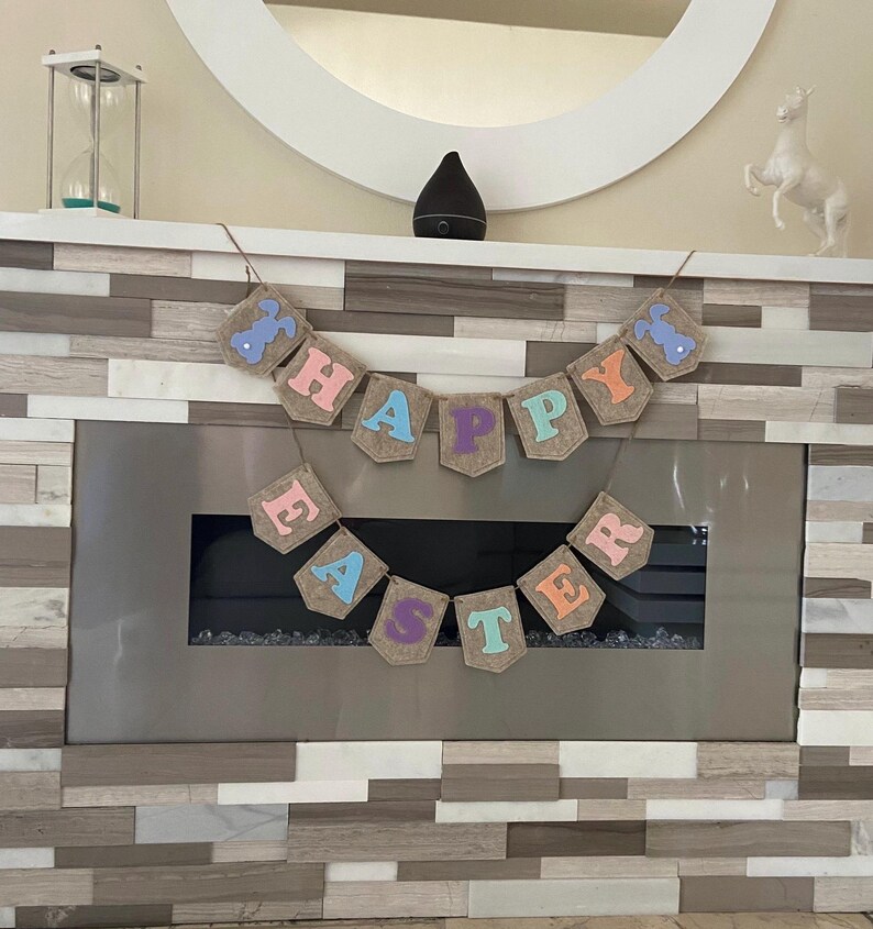 Happy Easter Felt Banner, Easter Bunny Garland, Pastel Spring Decor ...