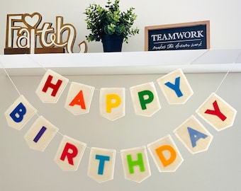 Happy Birthday Regenbogen Girlande, Regenbogen Geburtstag Banner, Party Dekorationen, alles Gute zum Geburtstag Filzgirlande, Geburtstagsbanner Dekorationen