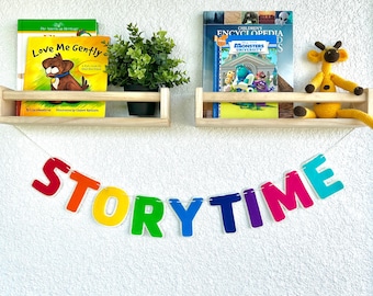 Faixa de feltro para a hora da história, decoração de parede para leitura em sala de jogos, faixa de feltro para sala de aula, placa de leitura para berçário, guirlanda de feltro com arco-íris para a hora da história, canto de leitura