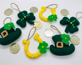 St Patricks day ornaments, st patricks day decor, felt shamrock, felt ornament, rustic st patricks day, st patricks decor, st patricks party