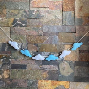 Felt Cloud Garland, felt cloud, nursery room decor, playroom decor, felt cloud bunting, nursery garland, baby shower decor, felt garland