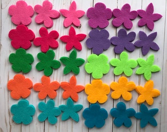 Felt flowers die cuts, spring and summer flowers, mothers day decor, diy flower, applique flower shapes, scrapbooking felt flower, Set of 90